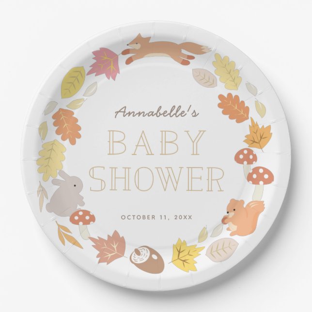 Assiettes En Carton Baby shower d'automne des animaux des bois (Devant)