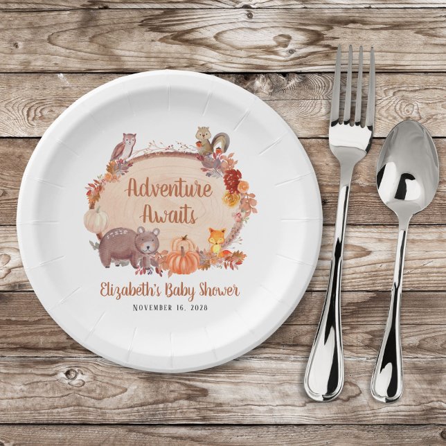 Assiettes En Carton Baby shower d'automne des animaux des bois (Créateur téléchargé)