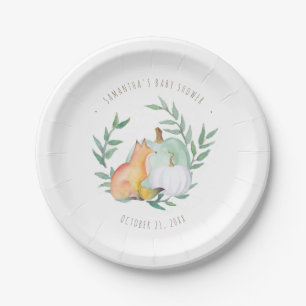 Assiettes En Carton Baby shower d'automne Fox et Citrouille