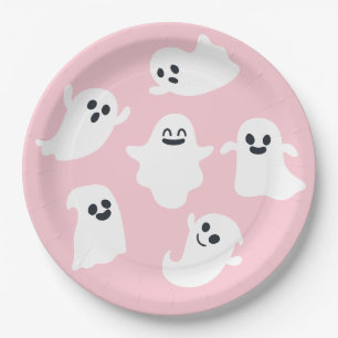 Assiettes En Carton Baby shower d'automne Pink Cute Ghost Halloween