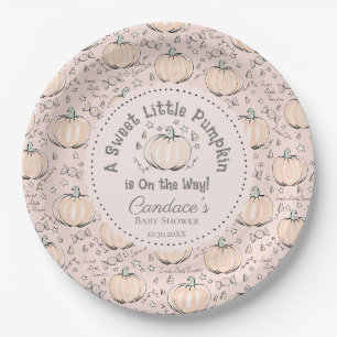 Assiettes En Carton Baby shower d'automne rose pâle Petit Citrouille