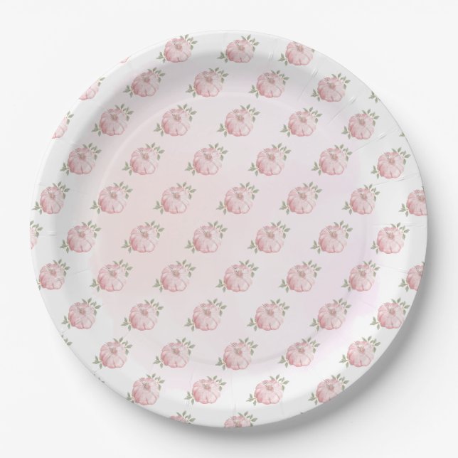 Assiettes En Carton Baby shower d'automne rose petit Motif Citrouille (Devant)