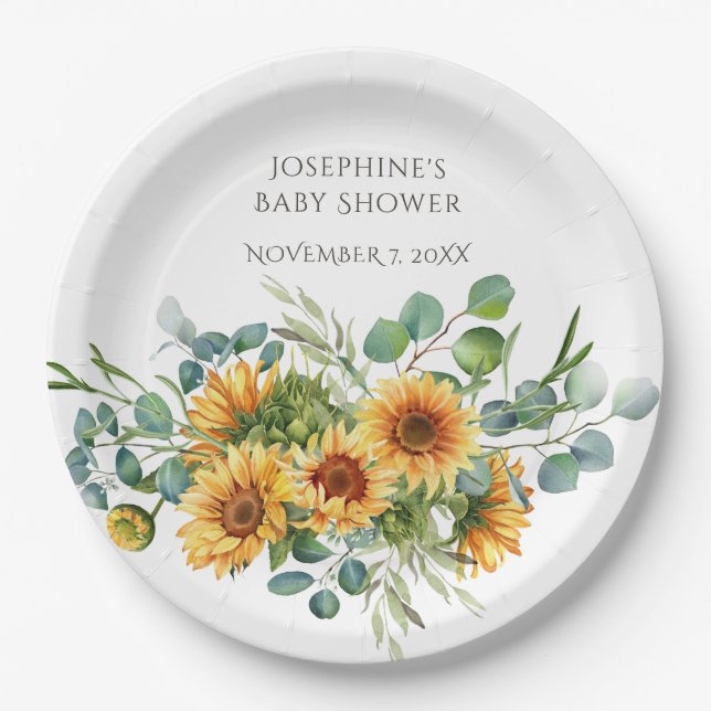 Assiettes En Carton Baby shower d'automne Sunflower Sunshine (Devant)