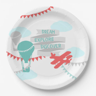 Assiettes En Carton Baby shower d'aventure avion et ballon