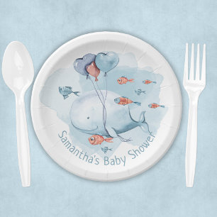 Assiettes En Carton Baby shower de baleines personnalisé