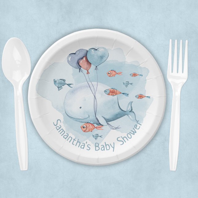 Assiettes En Carton Baby shower de baleines personnalisé (Cute Personalized Whale Baby Shower Paper Plates
)