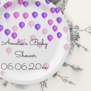 Assiettes En Carton Baby shower de ballon rose-violet personnalisé