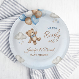 Assiettes En Carton Baby shower de ballons bleu Tan Teddy Bear