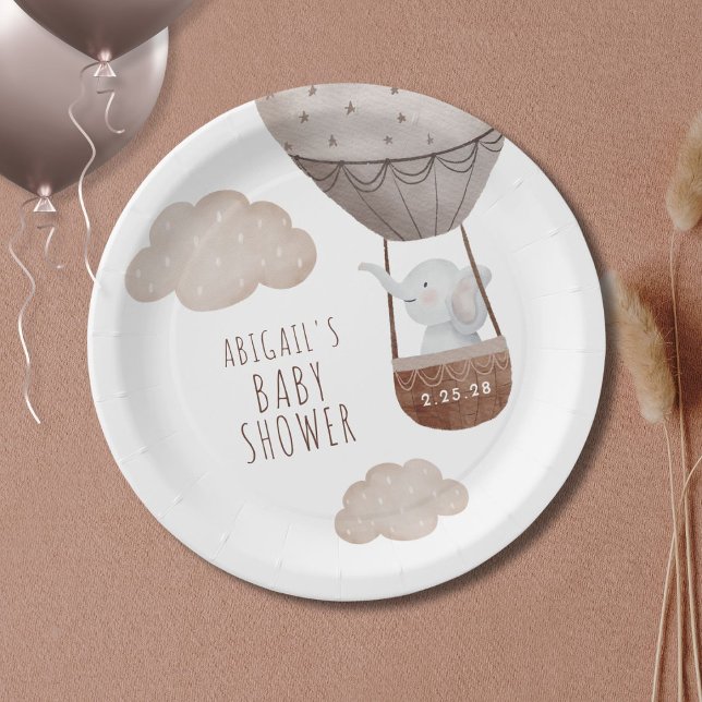 Assiettes En Carton Baby shower de balloon éléphant à air chaud (Créateur téléchargé)