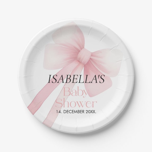 Assiettes En Carton Baby shower de boule rose (Devant)