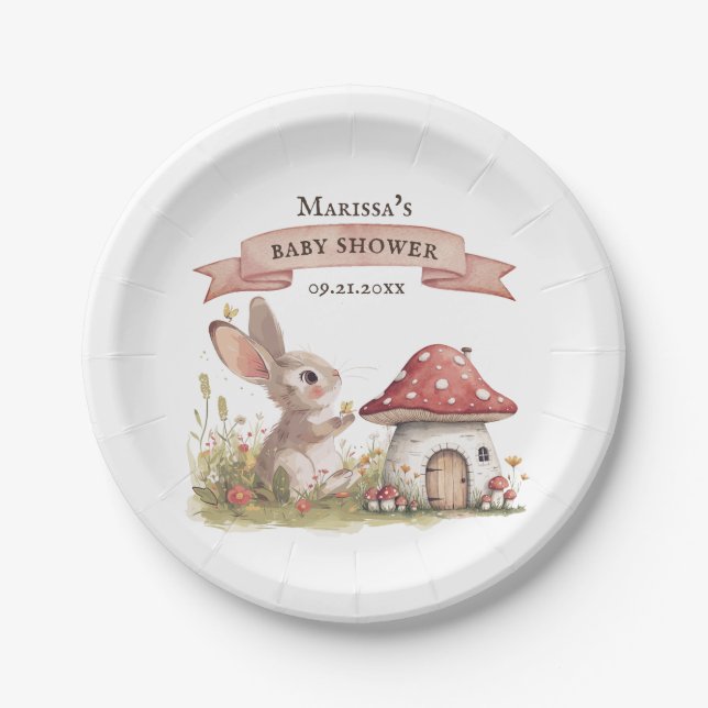 Assiettes En Carton Baby shower de Bunny de bois (Devant)