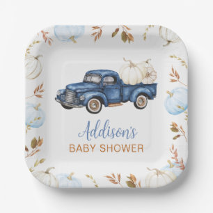 Assiettes En Carton Baby shower de camion Citrouille bleu automne