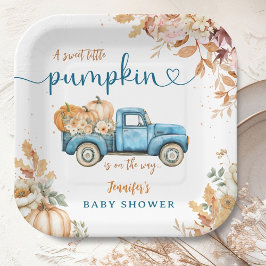 Assiettes En Carton Baby shower de camion Citrouille bleu automne auto