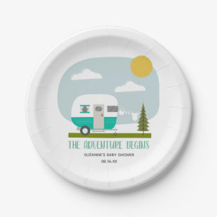 Assiettes En Carton Baby shower de camping rétro Turquoise Adventure