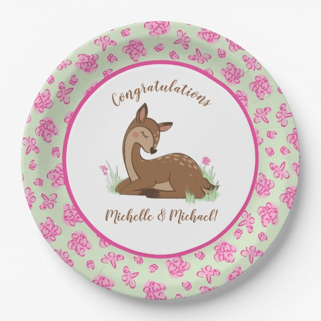 Assiettes En Carton Baby shower de cerfs (Devant)