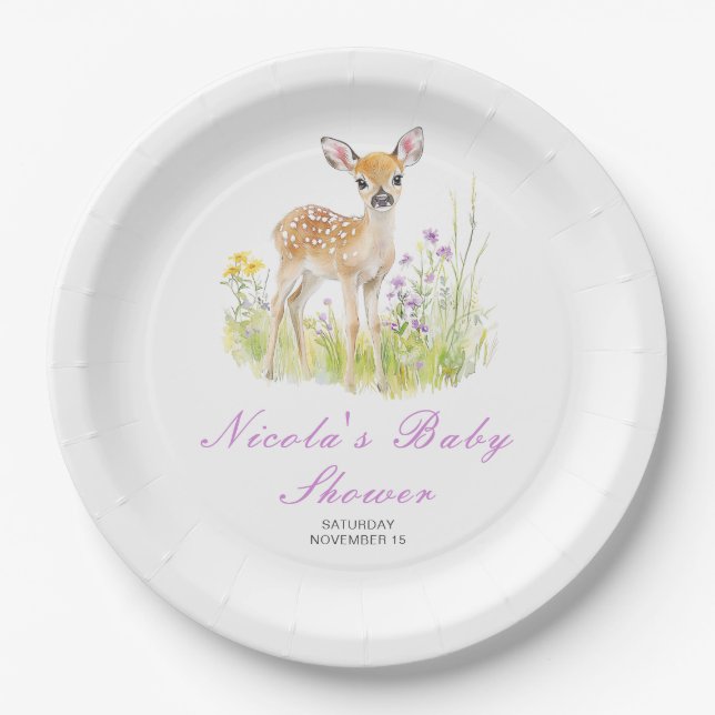 Assiettes En Carton Baby shower de cerfs de printemps (Devant)