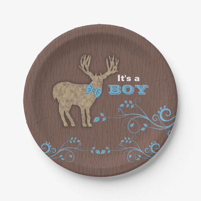Assiettes En Carton Baby shower de cerfs rustiques (Devant)