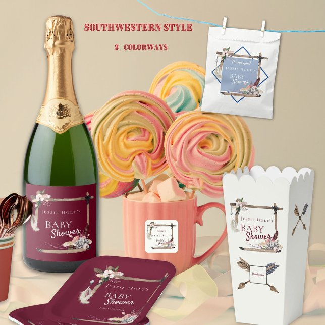 Assiettes En Carton Baby shower de Chambray du sud-ouest de Boho (Chambray for spring, Burgundy for fall and Creme for anytime)