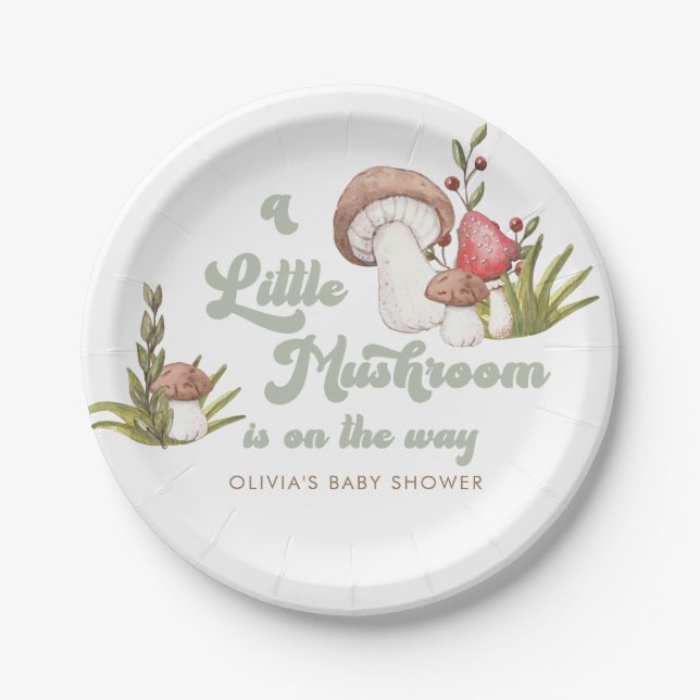 Assiettes En Carton Baby shower de champignon d'aquarelle moderne (Devant)