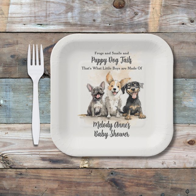 Assiettes En Carton Baby shower de chien chiot Tails (Boy Baby Shower Puppy Dog Tails with Watercolor Puppies, Shower Details, Mom's Name.)