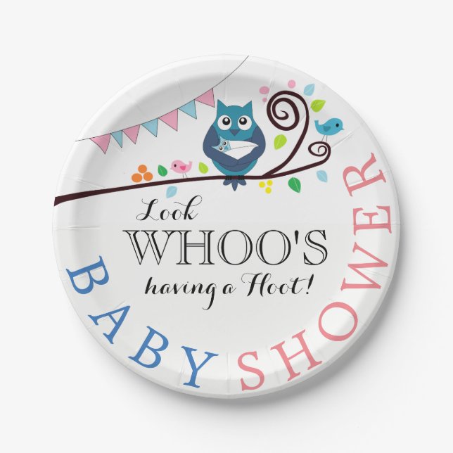 Assiettes En Carton Baby shower de Chouette lunaire (Devant)