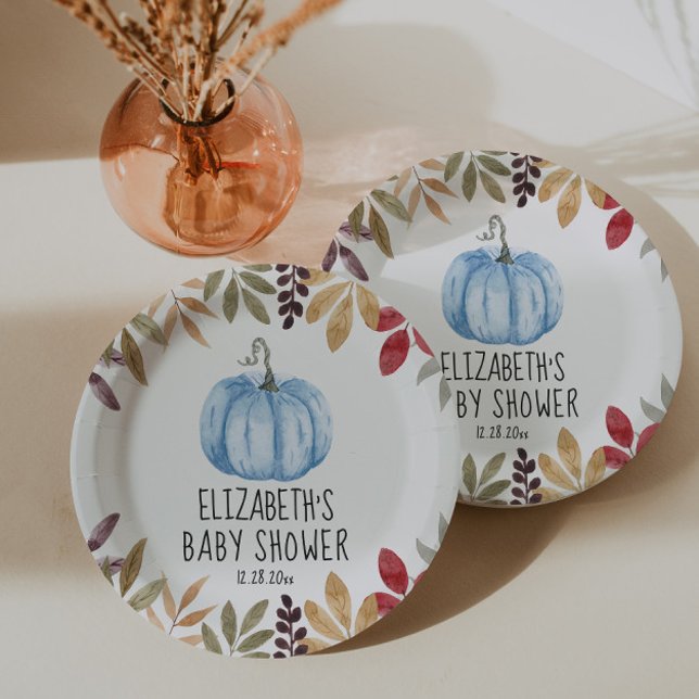 Assiettes En Carton Baby shower de chute Citrouille bleu Naples (Créateur téléchargé)