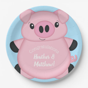 Assiettes En Carton Baby shower de cochon bleu