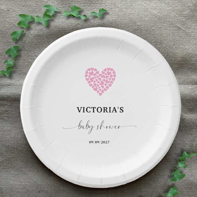 Assiettes En Carton Baby shower de coeur rose (Créateur téléchargé)