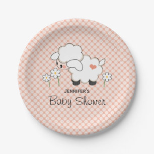 Assiettes En Carton Baby shower de corail d'agneau de point de polka
