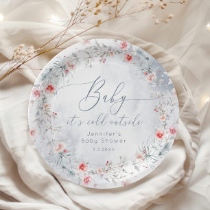 Assiettes En Carton Baby shower de couronne bleu poussiéreux de neige 