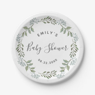 Assiettes En Carton Baby shower de couronne botanique Sage Greenery
