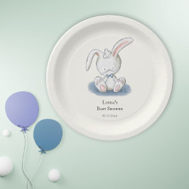 Assiettes En Carton Baby shower de Cravate bleu lapin blanc simple