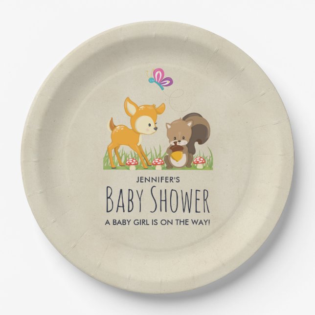 Assiettes En Carton Baby shower de dessin animé en bois mignon (Devant)