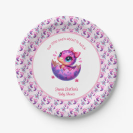 Assiettes En Carton baby shower de dinosaure rose "Hatching Bientôt"