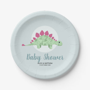 Assiettes En Carton Baby shower de dinosaures bleues blanches