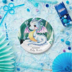 Assiettes En Carton Baby shower de dragon blanc mignon