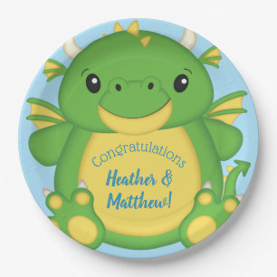 Assiettes En Carton Baby shower de dragon bleu