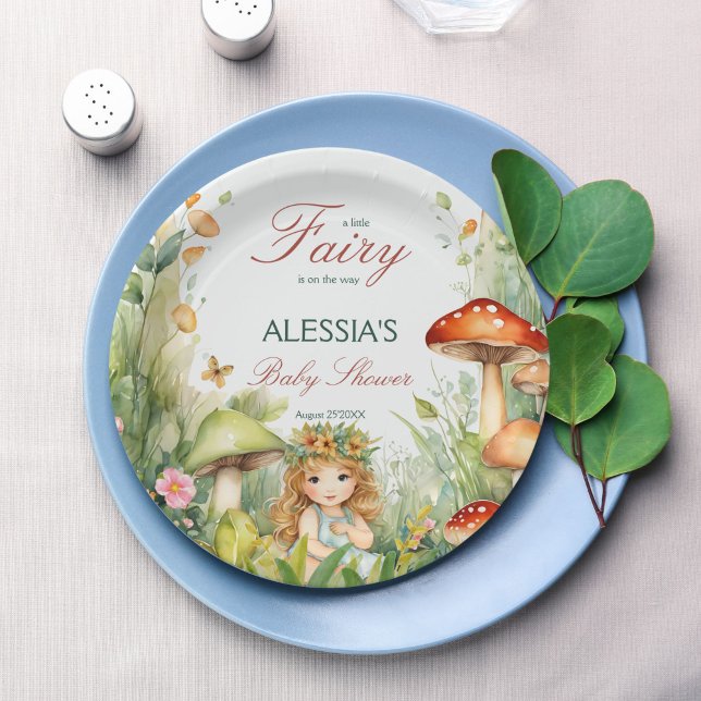Assiettes En Carton Baby shower de fée de jardin enchanté imprimé (Enchanted garden mushroom forest fairy baby shower printed paper plates personalized table decor)
