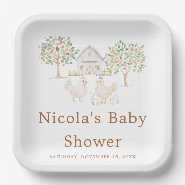 Assiettes En Carton Baby shower de ferme mignonne (Recto)
