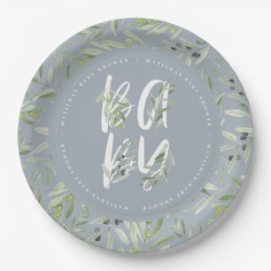 Assiettes En Carton baby shower de feuillage de la branche d'olivier d