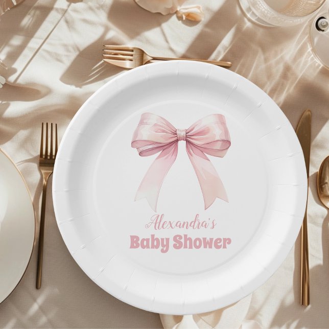 Assiettes En Carton Baby shower de fille à la cou rose (Créateur téléchargé)