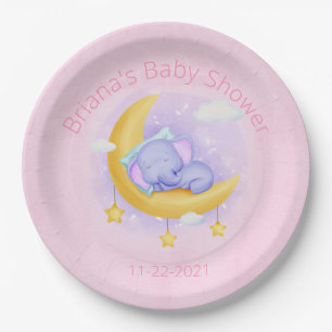 Assiettes En Carton Baby shower de fille d'éléphant rose