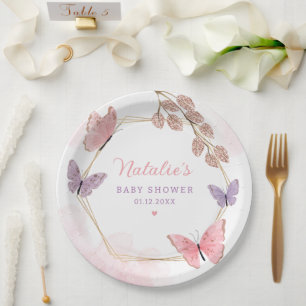 Assiettes En Carton Baby shower de fille papillon rose moderne