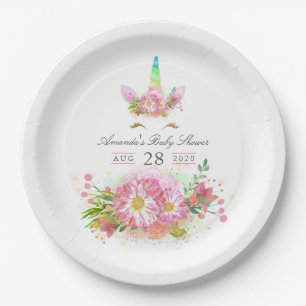 Assiettes En Carton Baby shower de fille rose arc-en-ciel