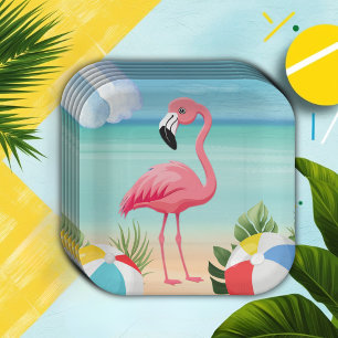 Assiettes En Carton Baby shower de Flamant rose rose Summer Beach