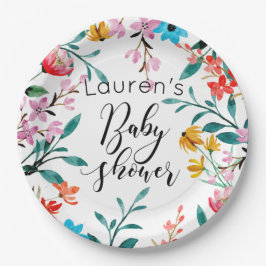Assiettes En Carton Baby shower de fleurs d'aquarelle