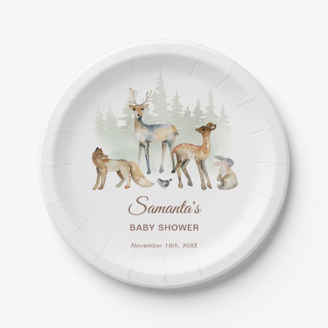 Assiettes En Carton Baby shower de forêt d'animaux (Devant)