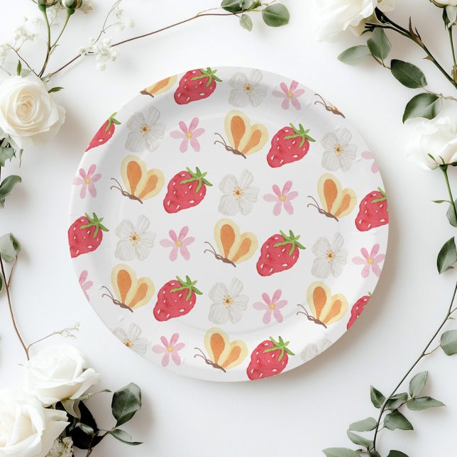 Assiettes En Carton Baby shower de fraises sucrées de Berry Whimsical (Créateur téléchargé)