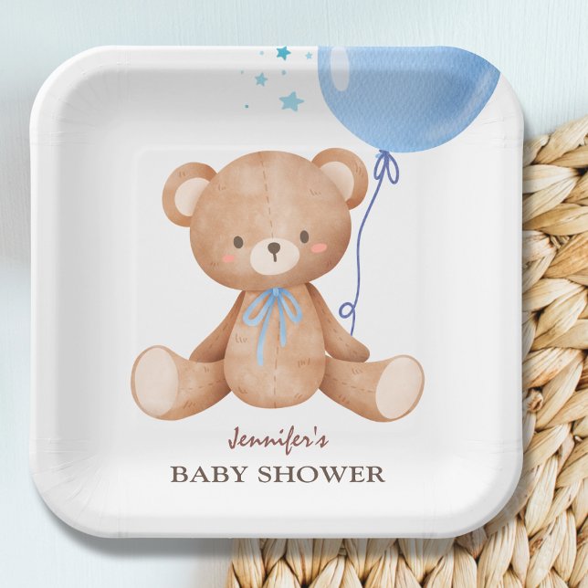 Assiettes En Carton Baby shower de garçon Bleu Ours Teddy (Créateur téléchargé)