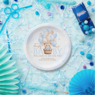 Assiettes En Carton Baby shower de garçon Bleu Ours Teddy